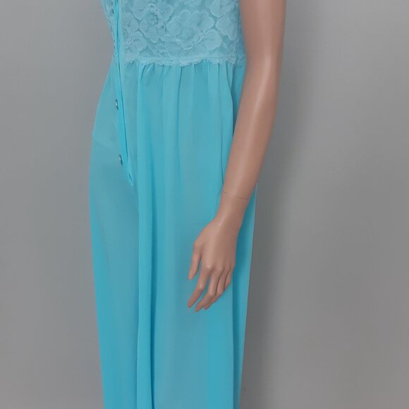 VTG Turquoise Blue 2 pcs Nightgown Set Louis Jean Mint Condition Unique Size S-M - Picture 3 of 10